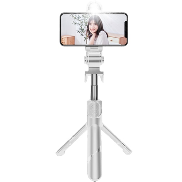Selfie Stick-stativ med fjernkontroll og LED-lys, utvidbar