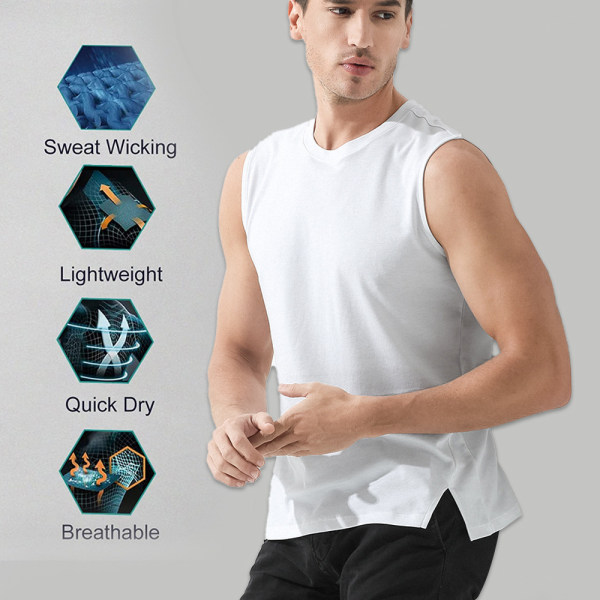 Vita ärmlösa träningssportskjortor för män Löparlinnen