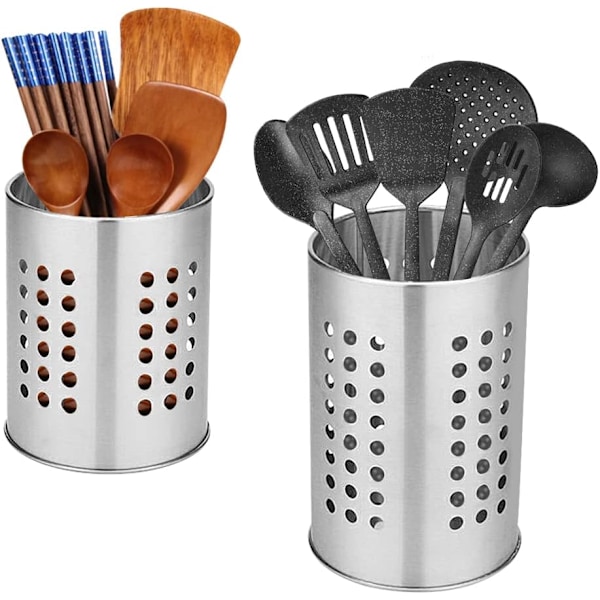 Mångsidig Köksredskapshållare, Elegant Design Rostfritt Stål Öppen Design Dräneringshål Viktad Bas För Bänkskiva, Kompakt Storlek Bestick