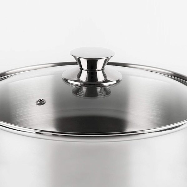 Rustfrit stålkogende gryde, suppegryde med glaslåg damp hul