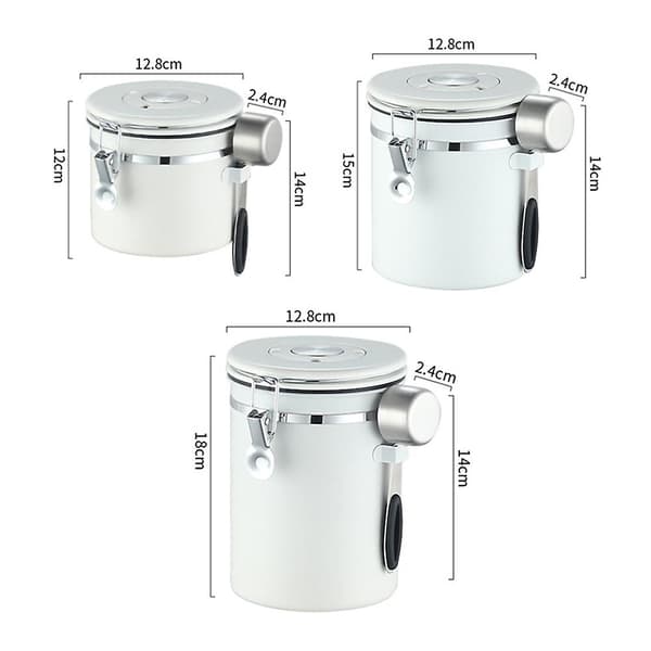 Kaffebønnebeholder med luftventil, kaffeboks i rustfritt stål for kaffebønner og te White 1.2L