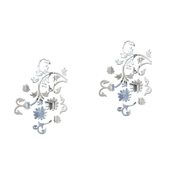 DIY Väggdekal Blomsterspegel Design för Rumsdekoration 2 st Silver
