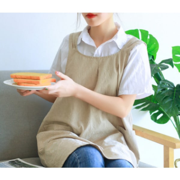 Japanskt linnekors Baksida Köksmatlagningsförkläden för kvinnor med Women's Khaki