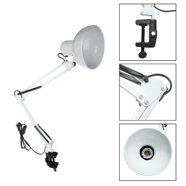 Justerbar Bordslampa med Svanhals, Modern Vit Swingarmsdesign, Fjäder- och Spänningskontrollknappar, Premiumkvalitet Metallfinish, Användarvänlig På/Av