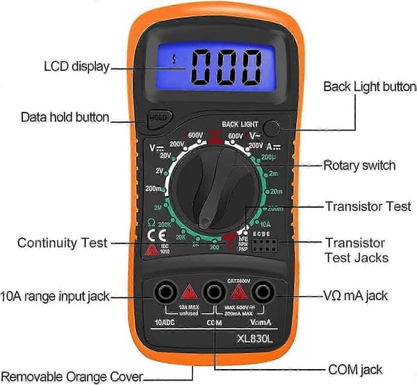 Digital multimeter voltmeter batterispänningsmätare med testkablar bakgrundsbelyst LCD-display, ny 2026