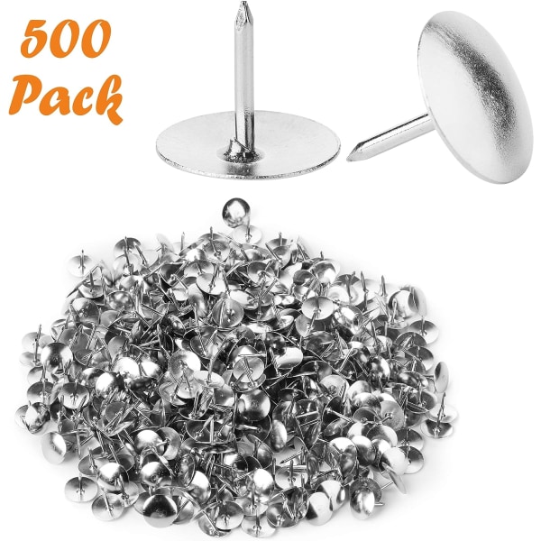 600-pack stål tummenålar, silver tummenålar med platt huvud