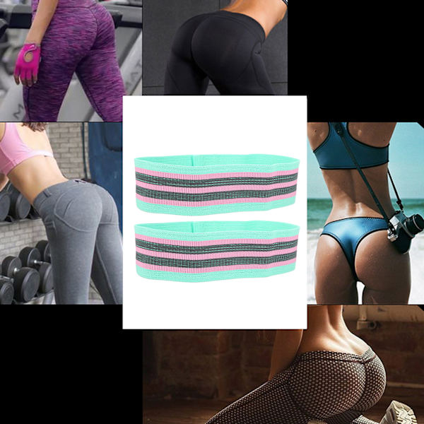 2 st/set Fitness Resistance Loop Bands halkfria elastiska träningsband ben rumpformare mintgrön