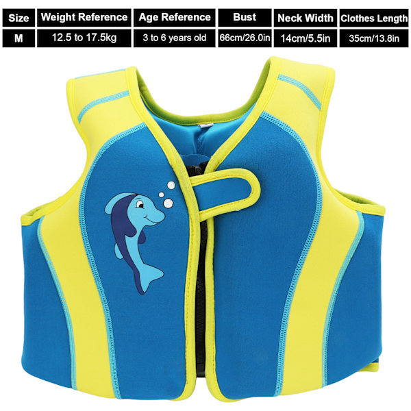 Børns svømmevest blå krog og løkke finne design justerbare stropper neopren blød børnesvømmejakke til rafting surfing M