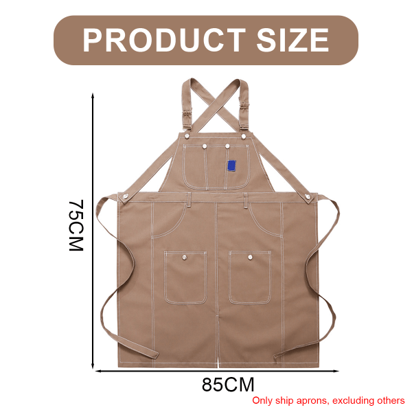 Kockförkläde Canvas Cross Back Justerbart förkläde för män kvinnor, Wor Khaki 75cm