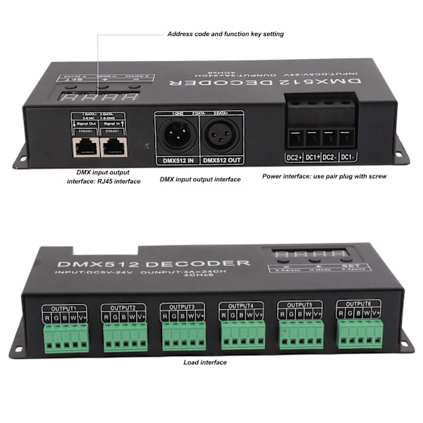 24-kanals DMX-avkodare digital display RGBW DMX512 dimningsdrivrutin LED-styrenhet för scenfält DC5V-24V