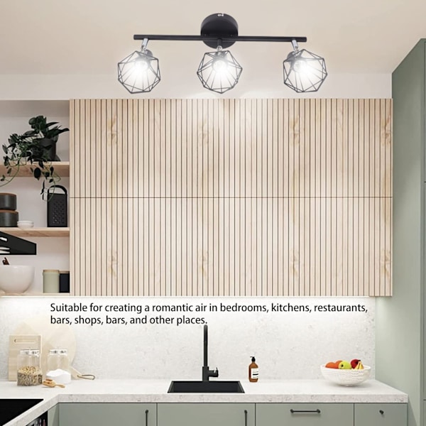 3-spors skinnespotsett med roterbare hoder, matt sort finish, moderne og trendy takspotlight 85-265V