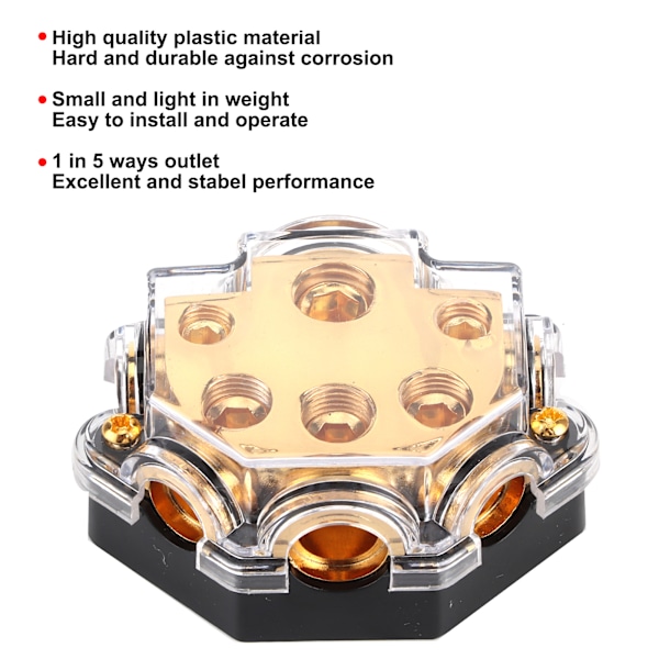 Strømfordelingsblokk 1 inn 5 utganger Jordkabel Splitter Distributør for Auto Bil Båt