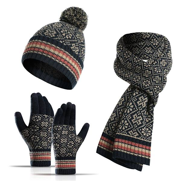 Vinter 3 i 1 mössa halsduk handskar set, mjuk varm