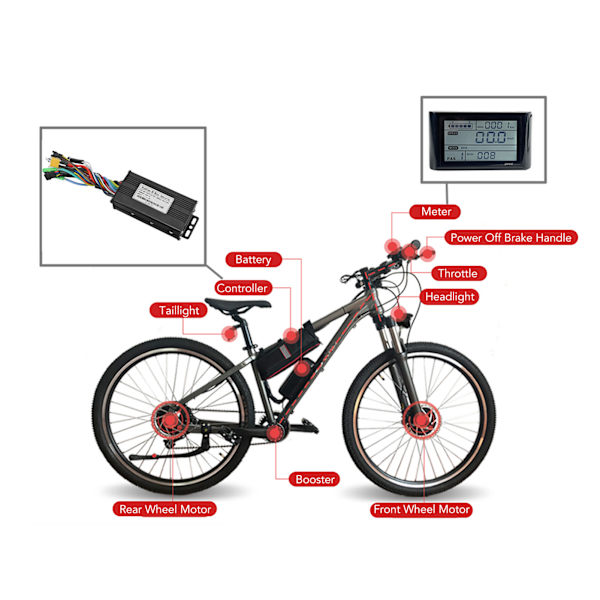 Motorsæt med LCD-display 3 tilstande Sinus Børsteløs Controller til Elcykel 24V 36V 48V