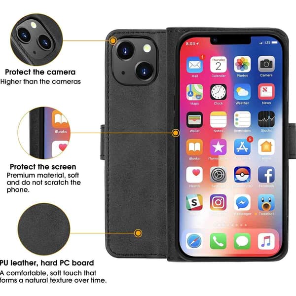 Suojaa iPhone 7/8/SE - Nahkakotelo + Näytönsuoja! Musta