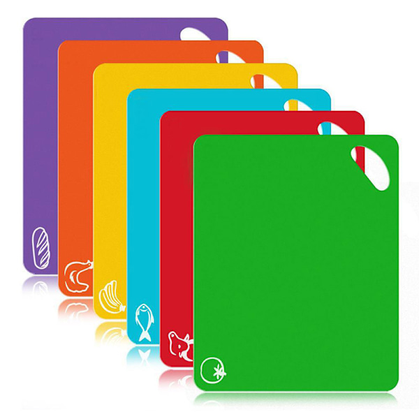Plastskärbräda med matsymboler och handtag med bra grepp