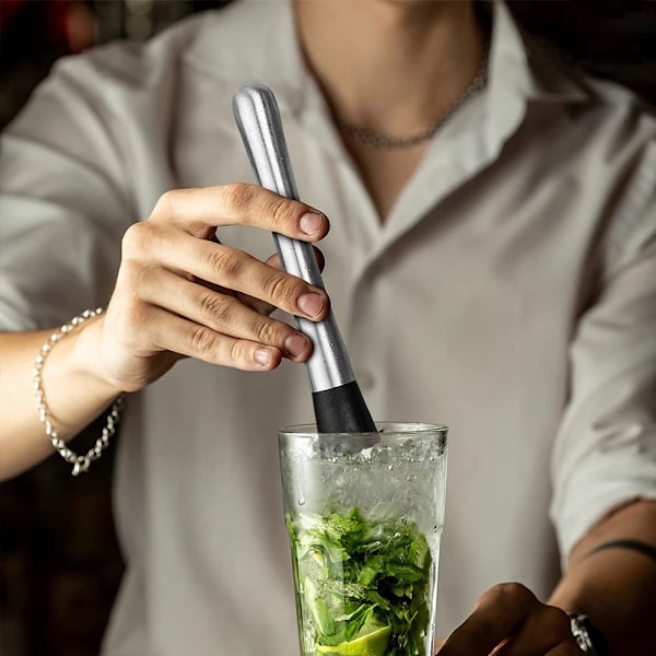 Cocktail Mixers Muddlare i Rostfritt Stål För Professionell Bartending, Ergonomisk Design, Repfri Nylonhuvud, Kompakt Och Hållbar För Hemmabruk Eller