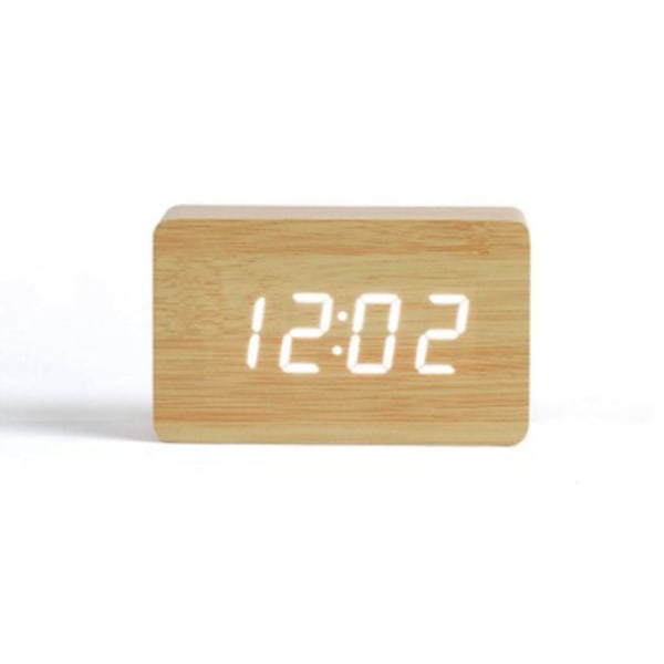 Naturlig Träklocka, Elegant Dekorativ Digital Väckarklocka i Trä med Multifunktionell LED-Display, Inklusive Tid, Datum, Temperatur och Röststyrning