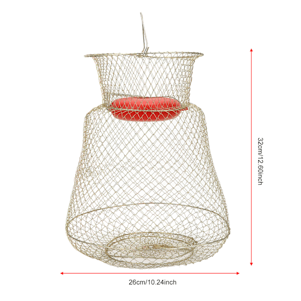 Ruostumattomasta teräksestä valmistettu taitettava pyöreä kannettava kala- ja katkarapukori, kalastusverkko häkki kelluvalla kulholla Halkaisija 33 cm (S)