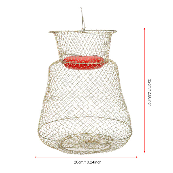 Rustfrit stål foldbar rund bærbar fisk rejer kurv fiskenet bur med flydende skålDiameter 33cm(S)