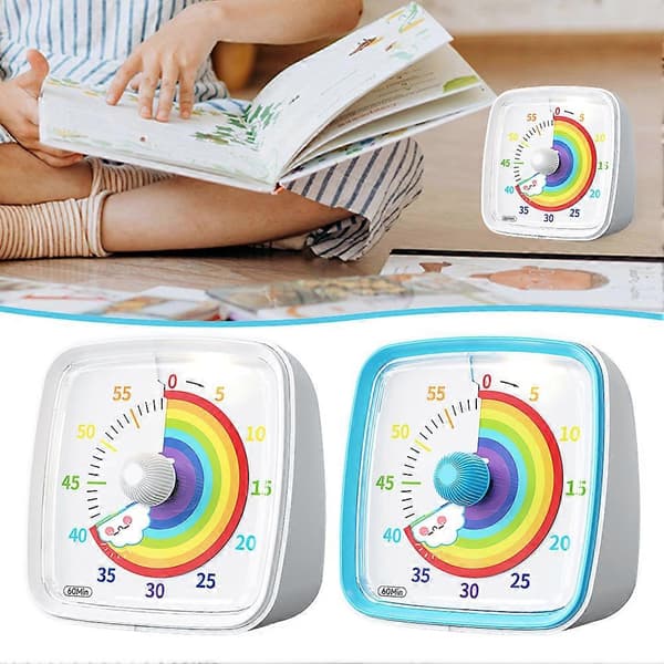 60-minutters visuell timer for barn, lydløs nedtellingstimer for husarbeid og lekser White