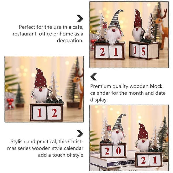 Julkalender i trä för skrivbord, evighetskalender, 2-pack