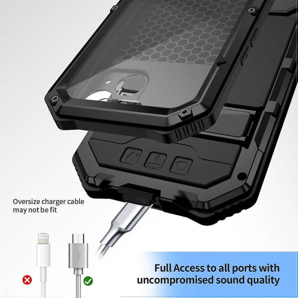 Vanntett, støvtett og støtsikkert deksel med holder for iPhone 15 Plus Black