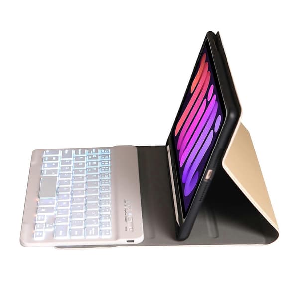 A06BS Bluetooth-näppäimistö ja nahkakotelo iPad mini 6 / mini 7 -laitteelle Gold