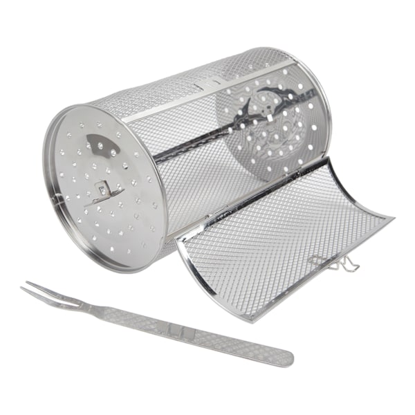 Rullande grillkorg i rostfritt stål BBQ rullande korg gaffel trådnätscylinder grillkorg för camping picknickfest 23 cm höjd