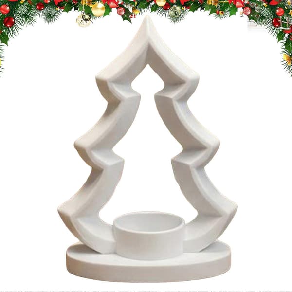 Julgransljusstake 3D-printad rustik lantlig bordsdekoration för julbord och spiselkrans White