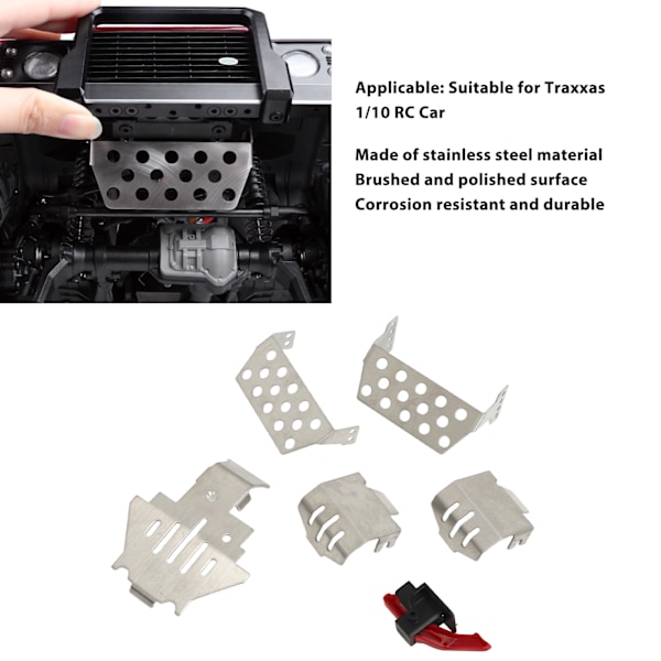 6 kpl RC-auton alustan panssari ESC-nollauskytkin Ruostumaton teräs RC-panssarin alustan suojalevy Traxxas 1/10 RC-autolle