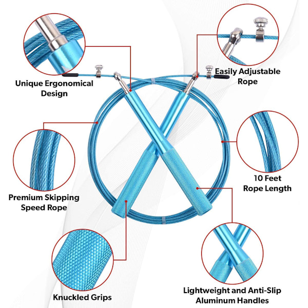 Hopptau med justerbare stålkabler, sklisikre håndtak