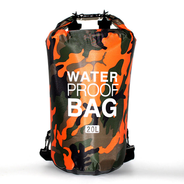 Vattentät torr väska polyester PVC lätt hopfällbar bärbar rulltopp torr väska för simning orange kamouflage 20L