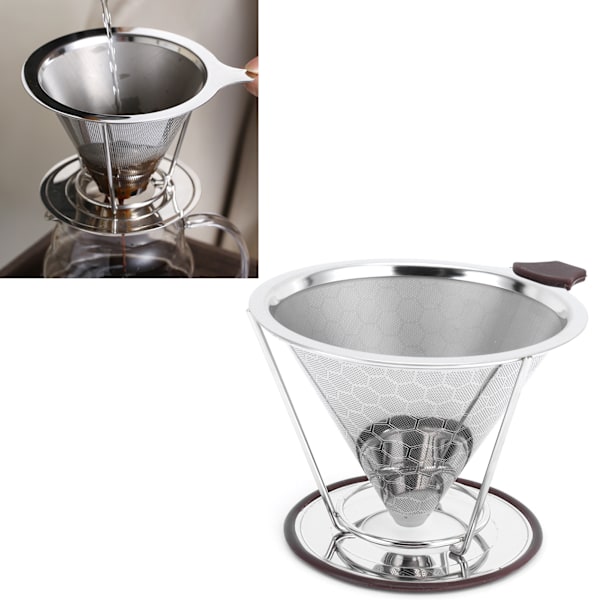 Rustfrit stålfilter med holder Kaffeefilter Mesh Funnel Køkken Kaffeemaskine Værktøj 1-6 Kop