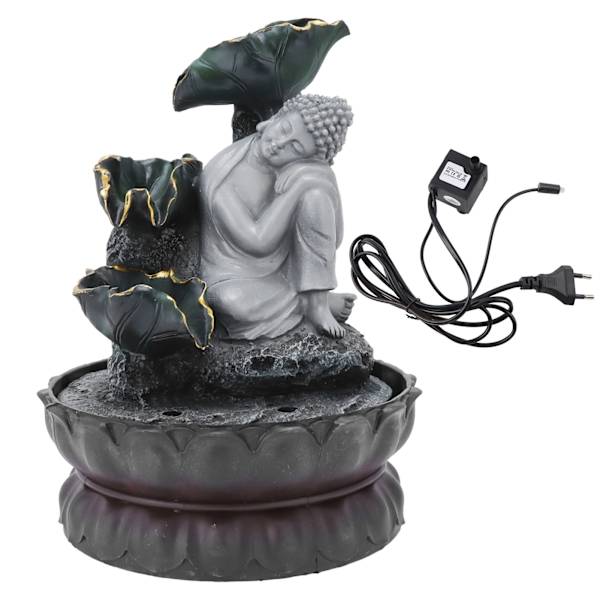 Istuva nukkuva Buddha-patsas vesi LED-suihkulähde koristeet kotiin toimistoon työpöydän sisustus EU-pistoke 220V