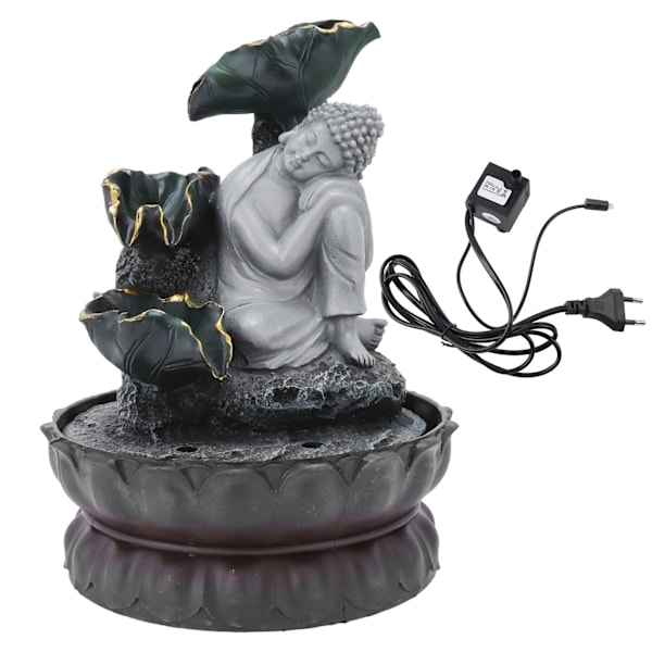 Sittande sovande Buddha-staty vatten LED-fontän prydnader för hemmakontor skrivbordsdekor EU-kontakt 220V