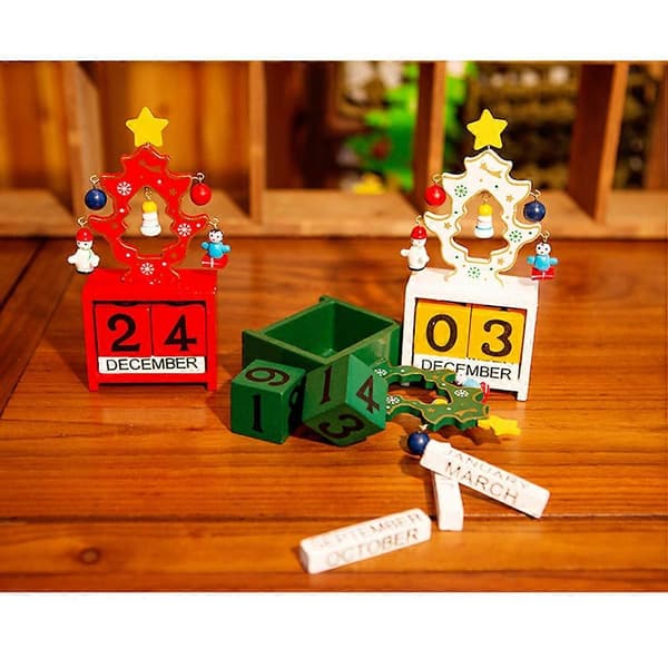Julnedräkningskalender Träkalender för bordsdekoration Vit