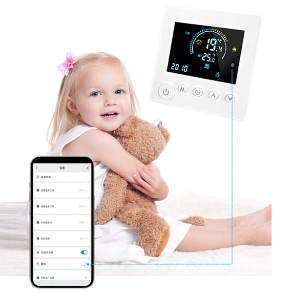 Smart Termostat Wifi Stor Farve Lcd Termostat med APP-styring til Hjemmekontor Supermarked AC 90V til 240V Hvid WIFI