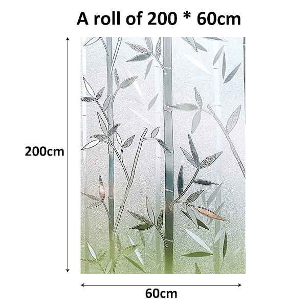 Bambumönstrad statisk fönsterfilm, insynsskydd med frostad glasdesign för hemmakontorsinredning (60x200cm)
