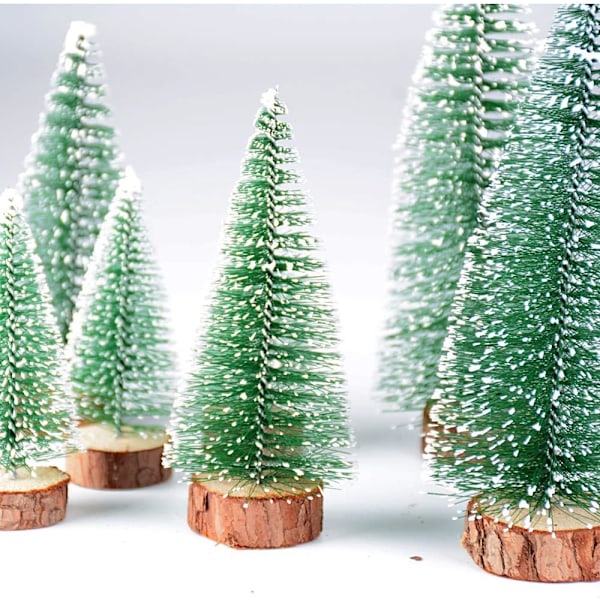 Förtrollande Snöiga Tall-Ensembler, Miniatyr Julgranar Med Realistiska Flaskborst-Dekorationer För Året-Runt Julstämning, Julby