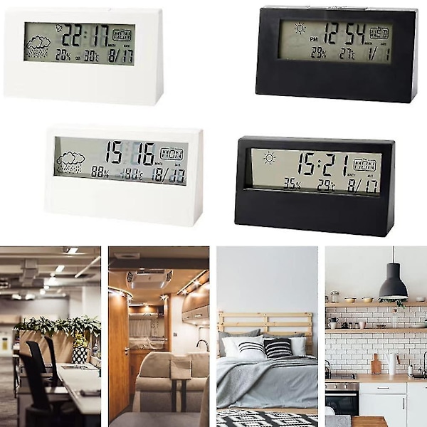 Digital Väckarklocka med Smart Ljusfunktion, Evighetskalender, för Modern Transparent Design Hemmakontorsinredning (Svart Transparent)