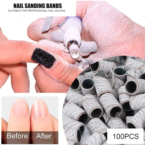 100 st Nail Art Sanding Bands Professionella Manikyr Sanding Rings Nagelsalong Verktyg Vit 180#