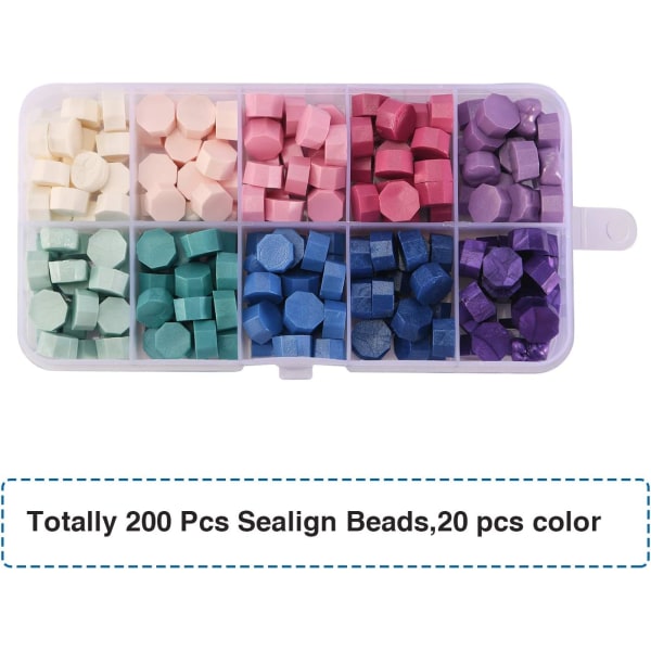 Forseglingsvoksperler pakket i plastboks, 24 eller 10 farger