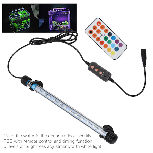Akvarie Lys Justerbar Timing Stærk Penetrerende Effekt Nedsænkelig LED Akvarie Lys 110‑240V12 Lampe Perler EU Stik