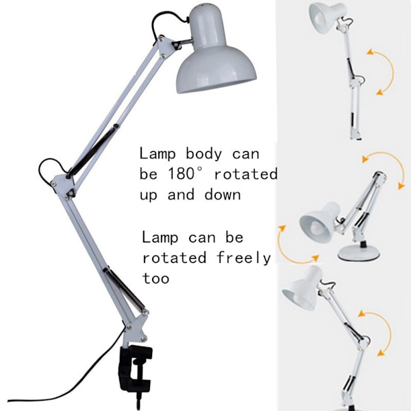 Justerbar Bordslampa med Svanhals, Modern Vit Swingarmsdesign, Fjäder- och Spänningskontrollknappar, Premiumkvalitet Metallfinish, Användarvänlig På/Av