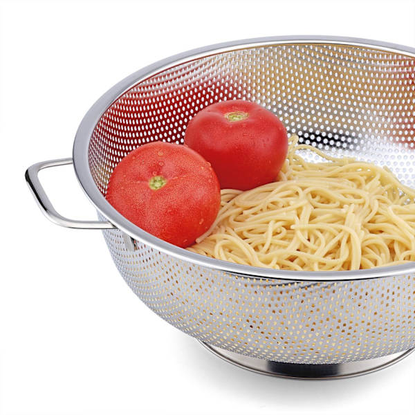 Professionel Si, Solid Rustfri Stål Mesh Dørslag med Stabil Drænring Base, Til Dræning af Pasta Ris Uden Tab, Ikke-Giftig
