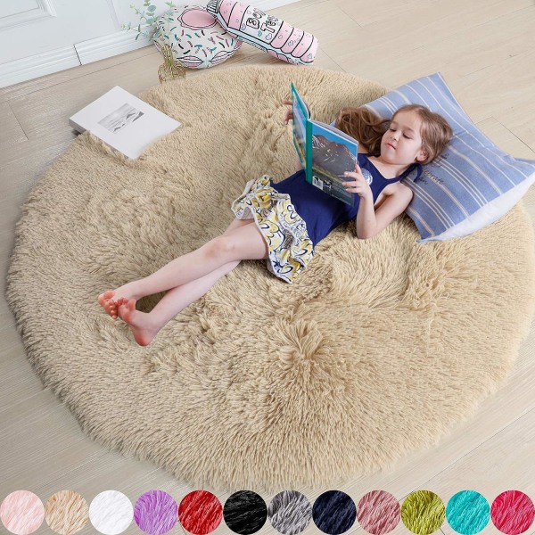 Blush pyöreä matto makuuhuoneeseen, Fluffy Circle matto 4'X4' lapsille