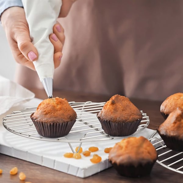 Avkjølingsstativ i rustfritt stål, sett med 2, runde kakegitter for baking og avkjøling