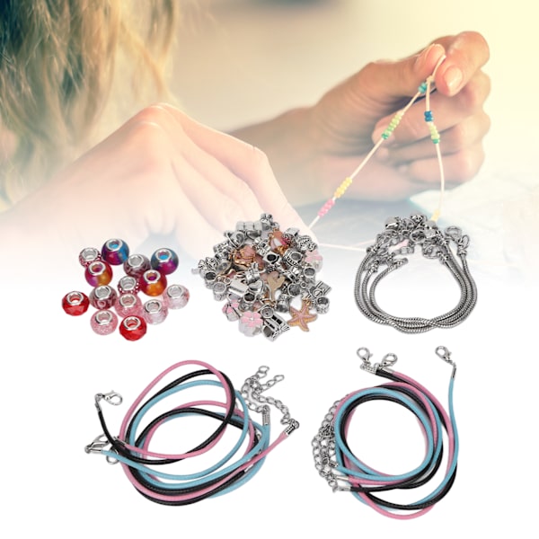 Charm armband gör-det-själv-kit grundläggande armband färgade pärlor hängen smycken gör-det-själv-kit för födelsedagsfest spel presenter rosa K9