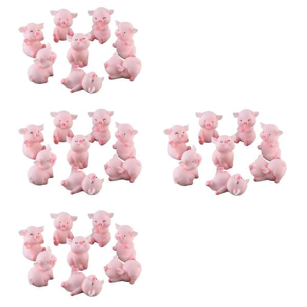 Små grisefigurer i harpiks til dekorasjon, 32 stk. rosa pynt